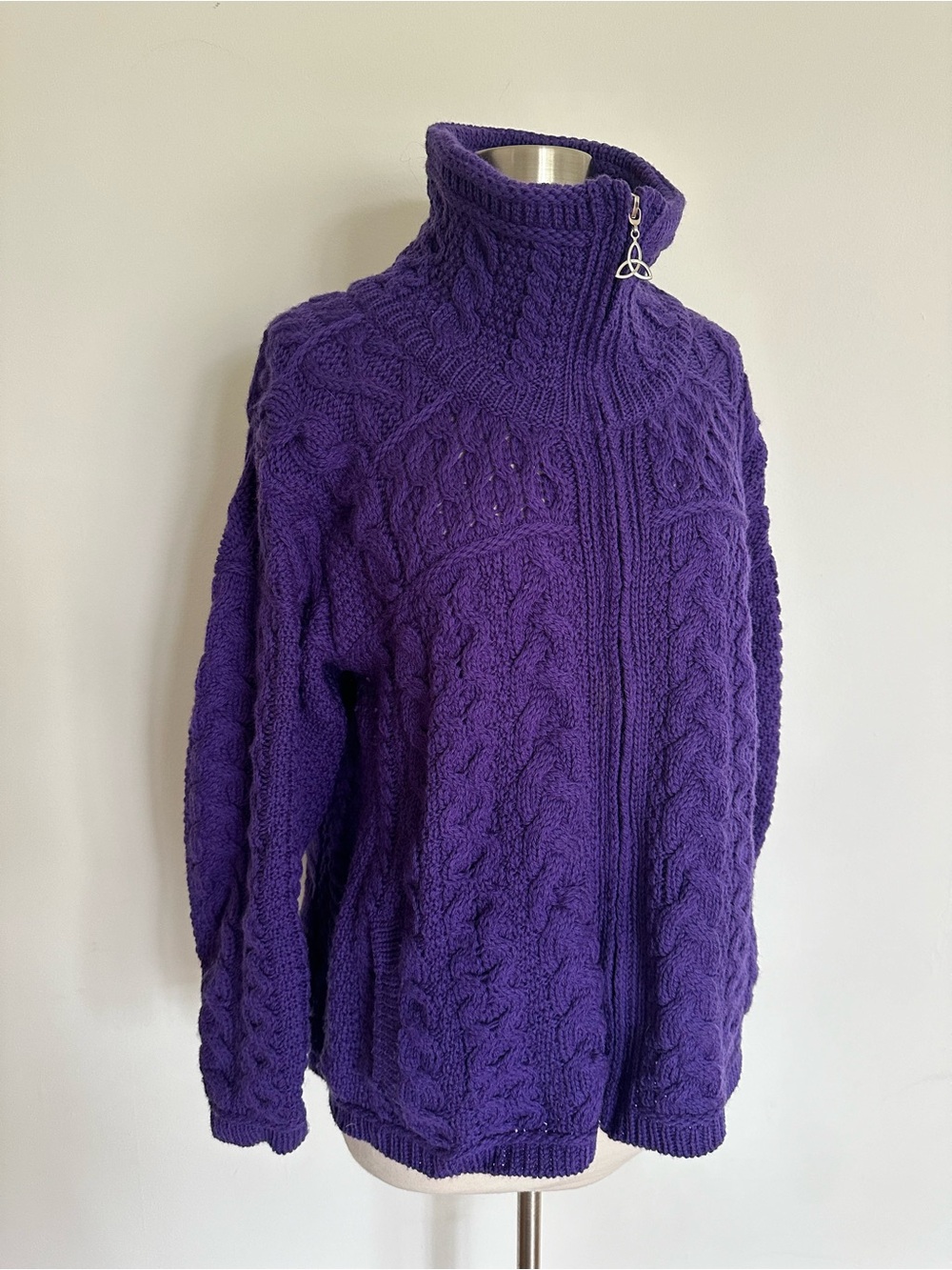 Aran Crafts Ireland 100% Merino Wool Chunky Knit Cardigan Sweater M